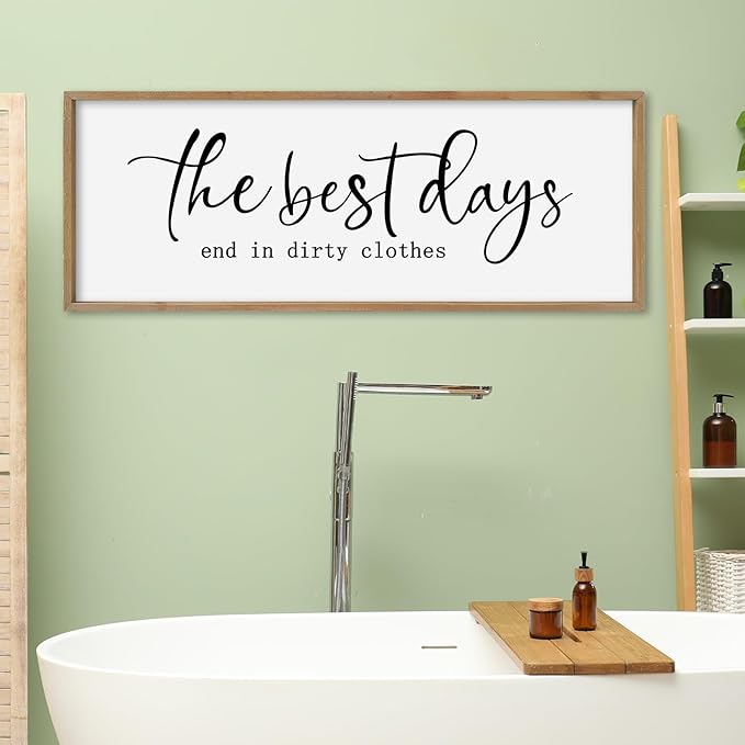 SRSZHIYUE The Best Days End In Dirtiest Clothes Sign Wall Decor Art 40"×15" for Laundry Room Large Wood Framed Wall Hanging (Wood)