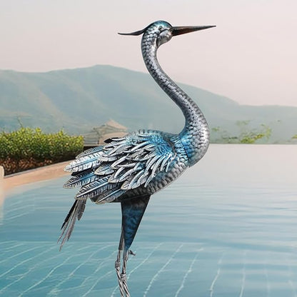 Crane Outdoor Decor Statue, Blue Heron Garden Statue Metal Yard Art Outdoor Decoy, Garden Sculptures & Statues for Yard/Lawn/Pond/Outdoor Decoration, 1Pc