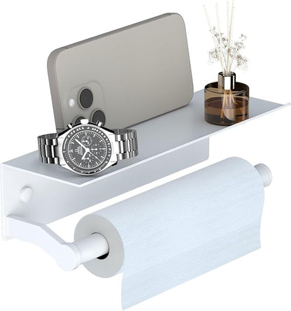 Toilet Paper Holder White, iMonse Toilet Paper Holder Wall Mount,Toilet Paper Holder with Shelf for Bathroom Kitchen RV,with Adhesive & Screw