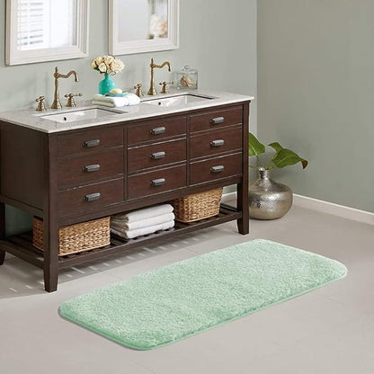 Suchtale Extra Soft and Absorbent Shaggy Bath Mat (24 x 60, Pale Green) Machine Washable Microfiber Non Slip Bath Mat for Bathroom Floor