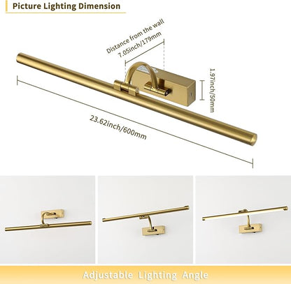 Wireless Picture Lights with Remote and Timer Rechargeable Brass Gallery Lighting Battery Operated Art Lights Over Frame Portrait 5W 24'' Inch Warm White