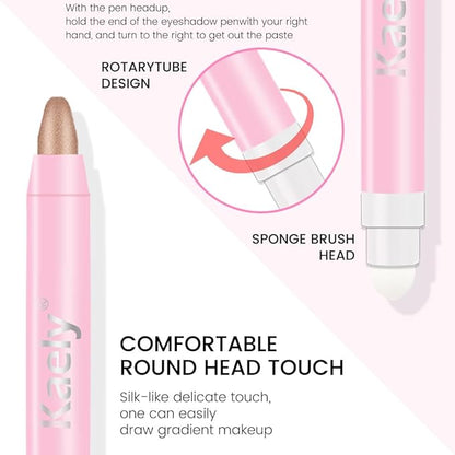 evpct 1Pcs Sand Shimmer Cream Eye Shadow Brightener Sticks for Eyes Waterproof Pigmented, Double Ended Cream Eyeshadow Stick Pencil Pen with Applicator, Eye Shadow Palette Highlighter Makeup 25