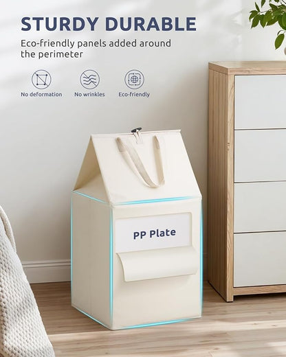 SOLEDI Freestanding Strong Transformable Laundry Hamper, Dual-Function Design, Large Collapsible Laundry Basket with Extended Handles, Easy to Carry, Clothes hamper for laundry（75L,Beige）