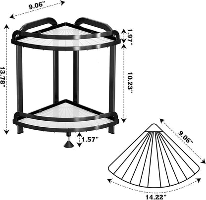 Black Bathroom Counter Organizer XL Corner Shelf, 2-Tier Bathroom Organizers Countertop, Large Capacity Corner Kitchen Storage, Skincare Makeup Vanity Tray, 9''L x 9''W x 13.8''H