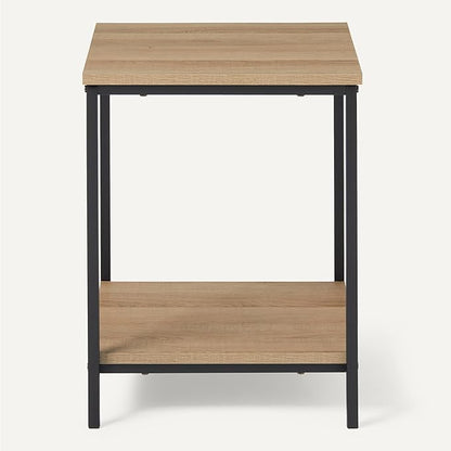 Amazon Basics - End Table with Bottom Shelf, Living Room Side Table, Steel Frame, Wooden Oak