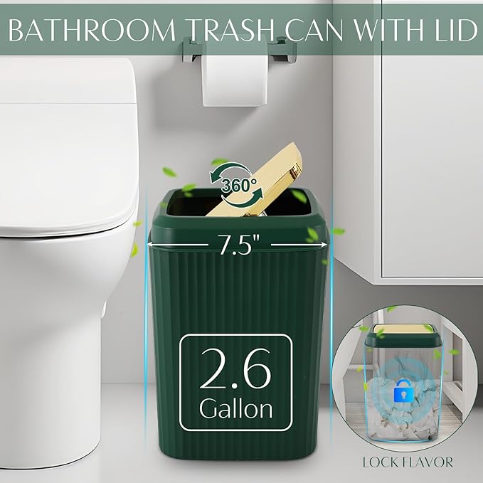 17PCS Bathroom Accessory Set Bathroom Set Hunter Green Bathroom Accessories,Toilet Brush, Trash Can, Qtip Holder Dispenser& 3PCS Soap Dispenser