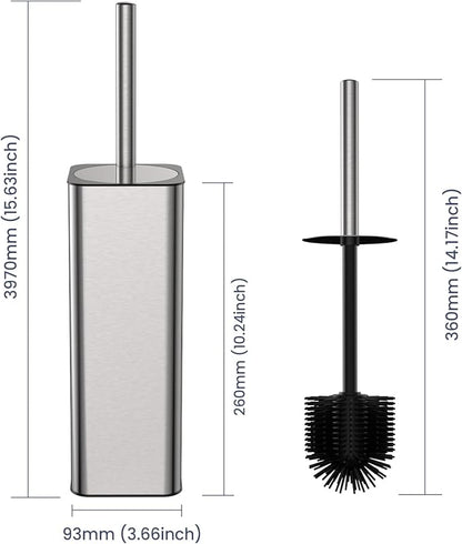 DOWRY Stainless Steel Toilet Bowl Brush and Holder for Bathroom Storage Organization Deep Cleaning Covered Brush Cleaner,Nickel Square