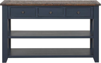 Solid Wood Console Table Sofa Table with Storage Drawers and Bottom Shelf Entryway Table for Entry Hallway Foyer Sofa Couch Table Fully Assembled (48.8" Blue)