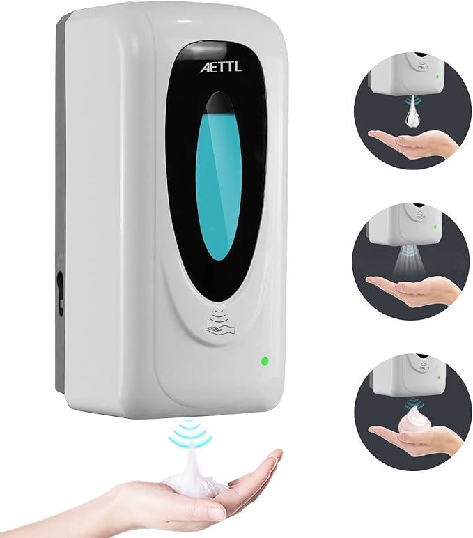 Touchless Automatic Foaming Hand Soap Dispenser Wall Mount, Motion Sensor Foam Liquid Refill Bottle Sanitizer Dispensing for Bathroom Kitchen Home Farmhouse Station 1306-s