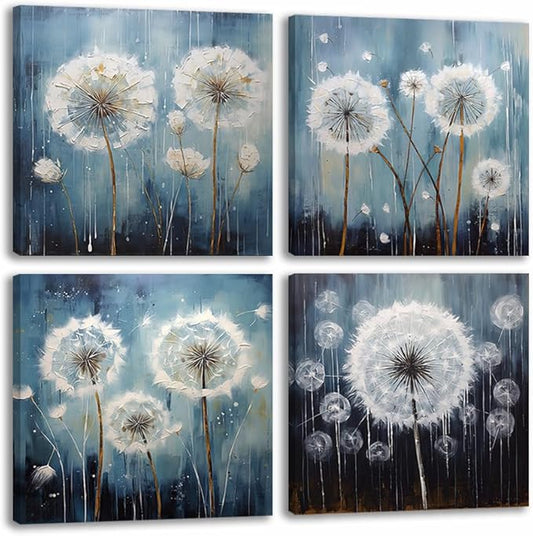 RUISHI Canvas Wall Art For Bathroom Abstract Dandelion Painting for Living Room Girls Bedroom Modern Abstract Flower Prints Artwork Home Office Decoration 12L x 12W
