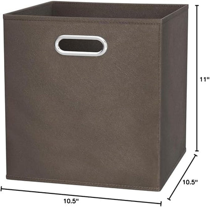 Amazon Basics Collapsible Cube Storage Organizer Bins, 6-Pack, 10.5 x 10.5 x 11 inches, Taupe