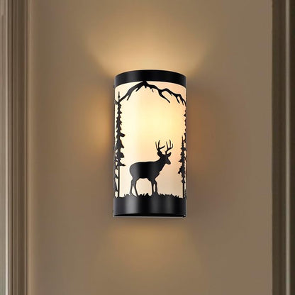 Wall Sconces Set of Two,Deer Cream White Parchment Rustic Wall Sconces,Farmhouse Black Sconce Light,Industrial Metal Indoor Wall Light Fixtures,Wall Lamps for Bedroom,Living Room,Hallway