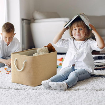 TheWarmHome Organization and Storage Basket for Organizing - 3 Pack 16x12x12 inch Cube Fabric Storage Cubes, Storage Bin for Shelves Gift Closet Organizer Cloth Toy (Beige)