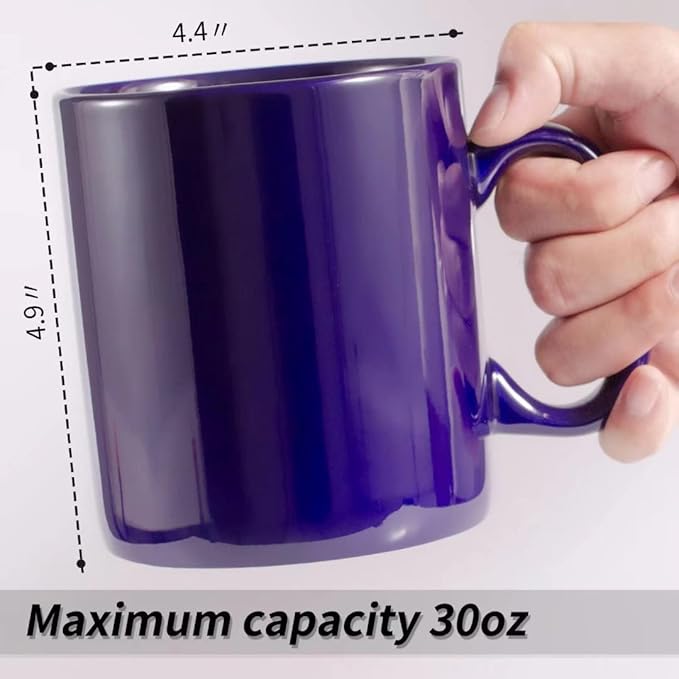 30oz Super Large Ceramic Coffee Mugs Large Handles Set of 2 (Cobalto)