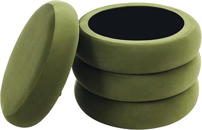 ONEVOG Round Storage Ottoman, 20" Small Ottomans Table with Removable Lid, Velvet Fabric Soft Footrest Stool for Couch, Upholstered Stuffed Circle Seat for Livingroom/Bedroom/Dorm/Vanity, Olive Green