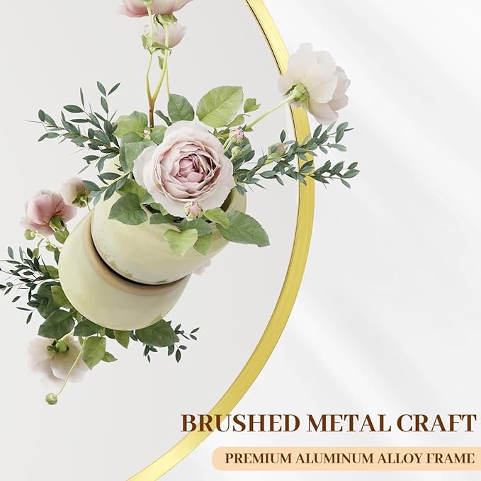 BEAUTYPEAK 42 Inch Round Mirror, Metal Frame Circle Mirror, Wall Mounted for Entryway, Bathroom, Vanity, Living Room, Gold