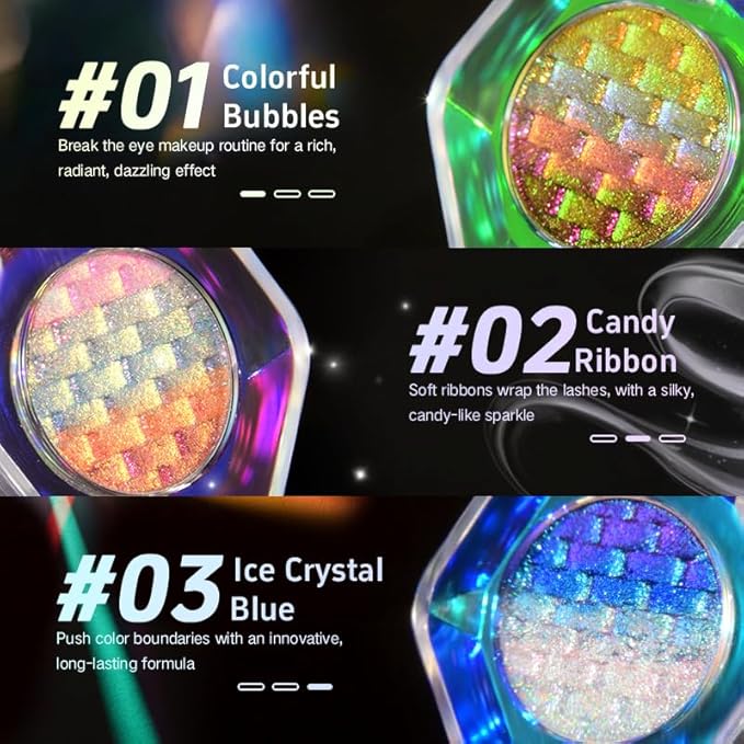 CHARMACY Chameleon Diamond Rainbow Eyeshadow, Multichrome Face Highlighter Palette, Multi-use, Long Lasting, High Pigment, Metallic Glitter Sparkling Eyeshadow Eyes Makeup Highlighter #01