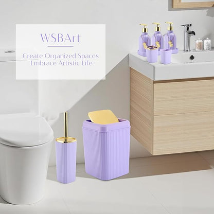 17PCS Bathroom Accessory Set Bathroom Set Purple Bathroom Accessories,Toilet Brush, Trash Can, Qtip Holder Dispenser& 3PCS Soap Dispenser