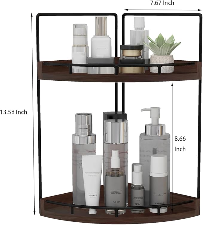 Dorhors 2-Tier Bathroom Counter Organizer,Vanity Counter Corner Shelf, Skincare, Wood Countertop Bathroom Storage and Organization for Kitchen (Walnut)