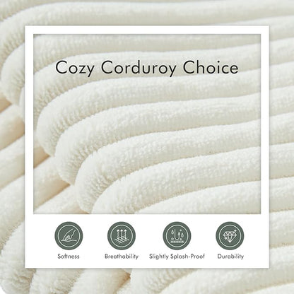 Boneless Sectional Cloud Couch Sofa Bed for Living Room, 112" Modular Modern Lounge 3 Seater Sleeper Beige Couches with Chaise, No Assemble, Cordury Compression Upholstered Sofas