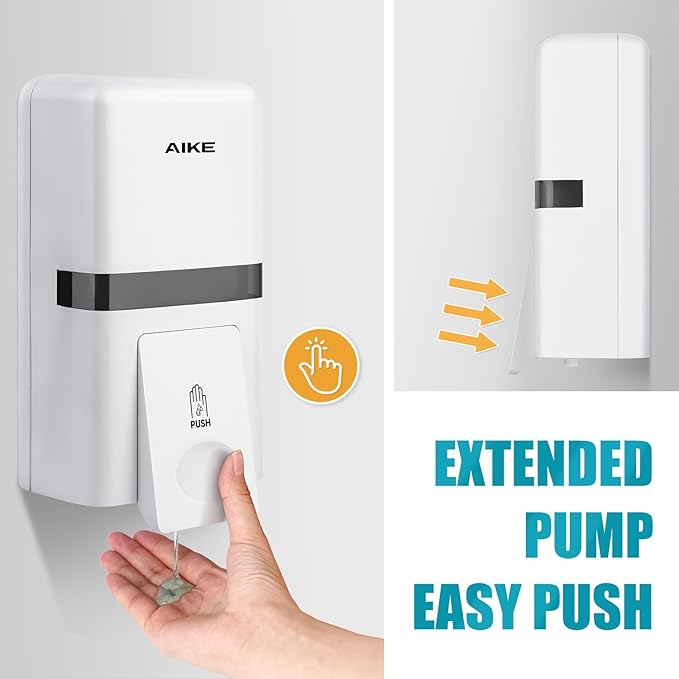 AIKE Wall Mount Liquid Soap Dispenser, 27oz Large Capacity with Extended Pump for Commercial Bathrooms(White)