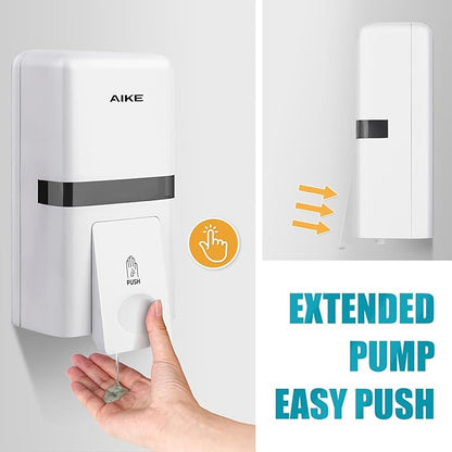 AIKE Wall Mount Liquid Soap Dispenser, 27oz Large Capacity with Extended Pump for Commercial Bathrooms(White)