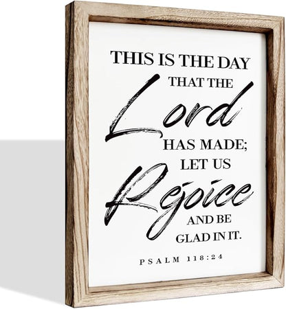 Christian Wooden Wall Sign, Front Door Signs Decor, Home Decor for Porch, Framed Wall Plaque Sign 15 * 11.5 inches, Housewarming Gift, This is the Day that the Lord had Made