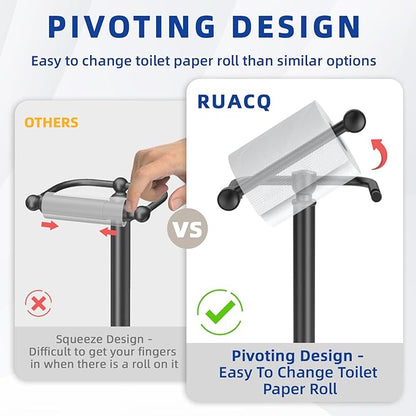 RUACQ Toilet Paper Holder Stand, Bathroom Toilet Paper roll Holder Free Standing with Storage for 4 Rolls, Post Pivoting Design, Stable Weighted Base, SUS304 Stainless Steel (Oil Rubbed Bronze)
