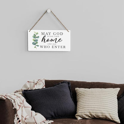 SENJIAN Christian Home Decor, Bless This Home Wall Decor, Modern Farmhouse Sign Scripture Printed Wood Sign Wall Art Religious Decoration for Office Bathroom Bedroom
