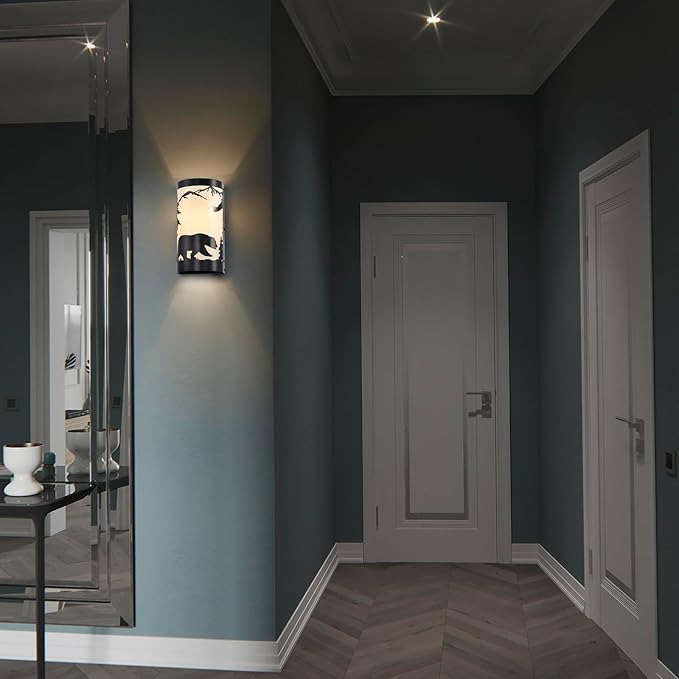 Wall Sconce Light,Bear Metal Cream Parchment Rustic Wall Sconces,Farmhouse E26 Base Black Matte Hallway Sconces Wall Lighting,Vintage Wall Mount Lamp,Wall Lights for Living Room,Bedroom,Porch