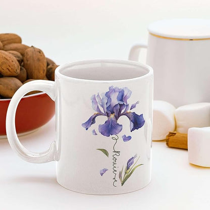 Customized Iris Flower Lover Cup, Custom Name Flower Ceramic Mug, Novelty Flower Themed Accent Cup 11oz 15oz, Personalized Iris Design Coffee Mug, Gift For Girlfriend Women