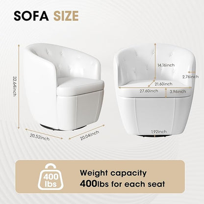 360° Swivel Leather Accent Chair, Modern Barrel Club Chair with Leather Upholstery and Sturdy Base, Comfortable Armchair for Living Room, Bedroom, Reading Nook, White
