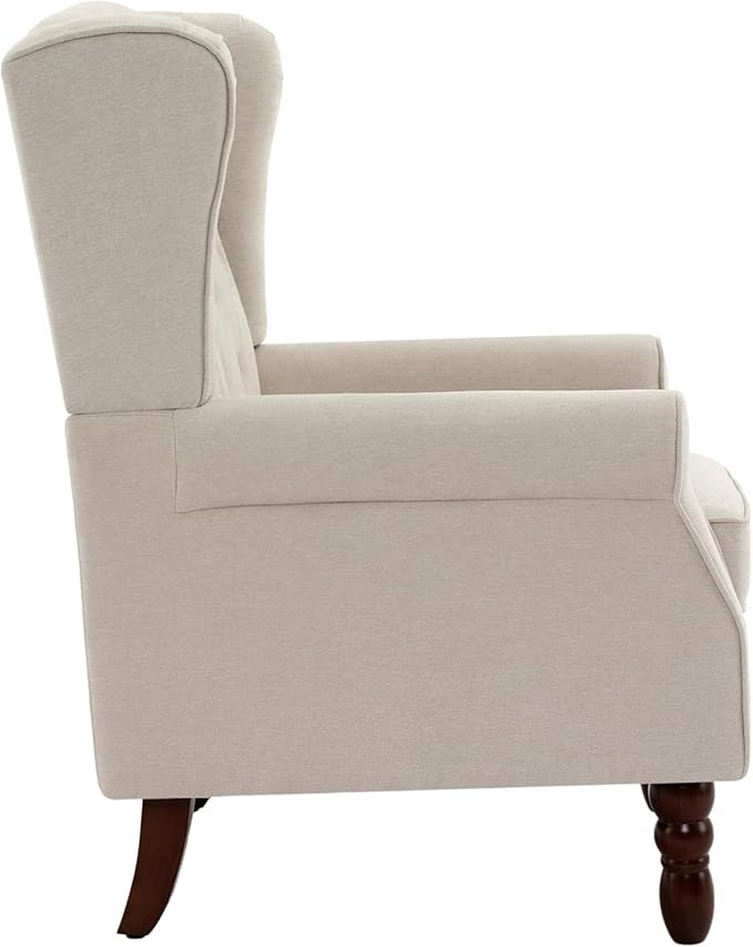 UIXE High Back Accent Chair, Upholstered Armchair in Fabric for Living Room, Retro Wingback Arm Chair Comfy Single Sofa Bedroom Reading Seat with Solid Wood Legs - Beige