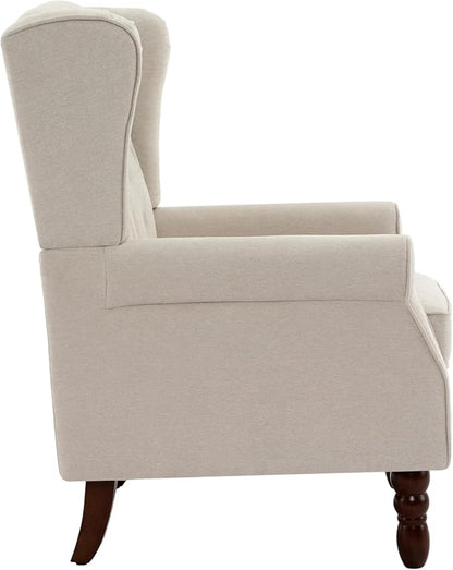 UIXE High Back Accent Chairs Set of 2, Upholstered Armchair in Fabric for Living Room, Retro Wingback Arm Chair Comfy Single Sofa Bedroom Reading Seat with Solid Wood Legs - Beige