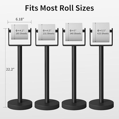 YUMORE Toilet Paper Holder Free Standing, Stainless Steel Toilet Paper Stand, Weighted Base Floor Tissue Roll Holder for Bathroom, Matte Black 200UP
