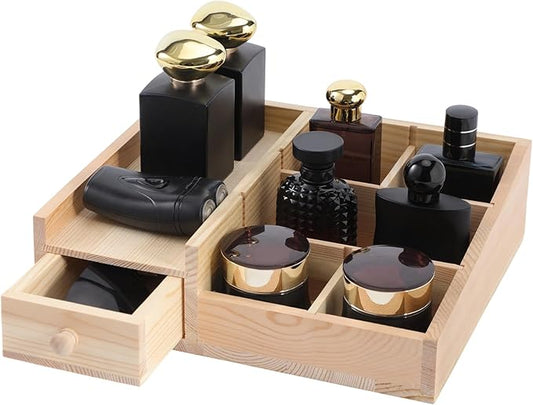 Organizer For Men,Bathroom Countertop Organizer,Perfume Organizer,Cologne Organizers,Restroom Organizer,Dresser Top Organizers,Perfume Stand,Gifs For Men,Wooden Adjustable Partition(Burlywood)