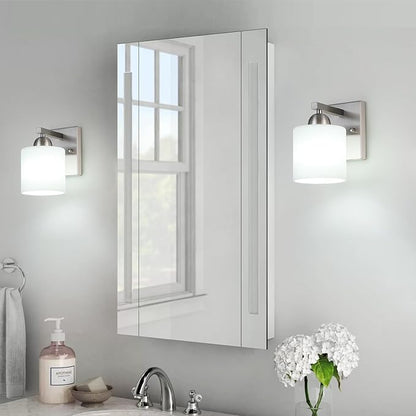 Brushed Nickel Milk Glass Wall Sconces, 1 Pack Hardwired Indoor Wall Light Fixtures for Living Room, Hallway, Bedroom, Ceramic E26 Sockets (Bulbs Not Included)