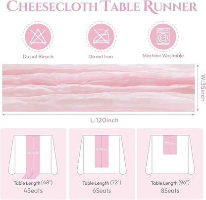 Sioloc 10 Pack Light Pink Cheesecloth Table Runner Fall Autumn Decor for Home 10ft Table Cloth for Tea Wedding Birthday Party Baby Bridal Shower Halloween Thanksgiving