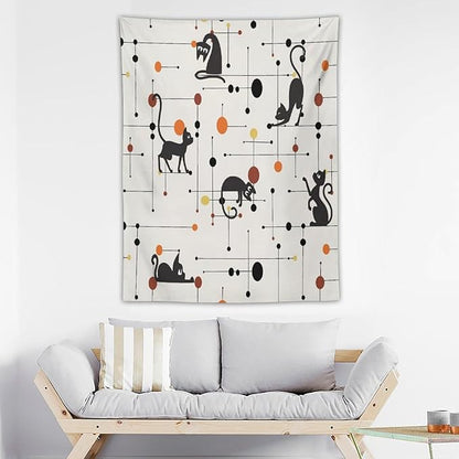 ICMOLYYENLO Abstract Cat Tapestry, Medieval Abstract Atomic Star Cat Vintage Home Wall Hanging Art Tapestry for Bedroom Living Room Dormitory 30x40 Inch