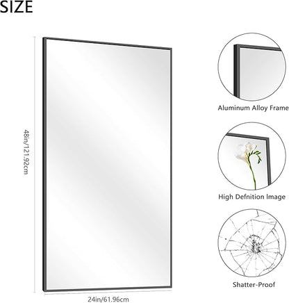 48x24In Black Bathroom Mirror for Wall, Rectangle Mirrors with Metal Frame, Bathroom Rectangular Mirror Modern Wall Mirror for Bedroom Living Room, Entryway Hangs Horizontal or Vertical