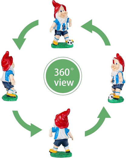 Outdoor Gnome Sculpture Soccer Garden Gnome Statue, 9.8 x 5.1 x 3.5 inches, Red Hat with Blue Jersey The for Football Enthusiasts