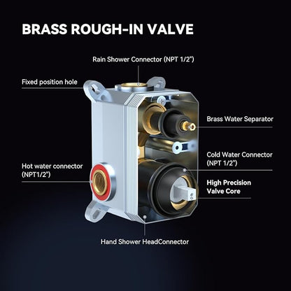 ELLO&ALLO Matte Black Bathroom Shower Faucet Set with Valve, Rainfall Shower Head with Handheld Combo