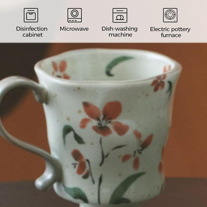 360ml -12.17oz Painted red Azalea Floral Ceramic Mug - Cute Coffee Cup for Latte,Espresso - Gift for Women, Dishwasher Safe