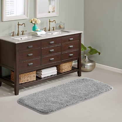 Suchtale Large Extra Soft Bath Mat - 24 x 60, Grey, Machine Washable Microfiber Shaggy Non Slip Luxury Bathroom Floor Mat