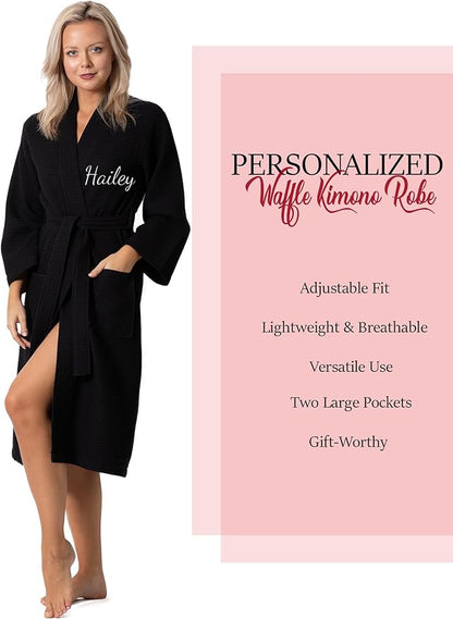 Turkish Linen Waffle Knit Lightweight Kimono Spa & Bath Robes for Women - Quick Dry - Soft