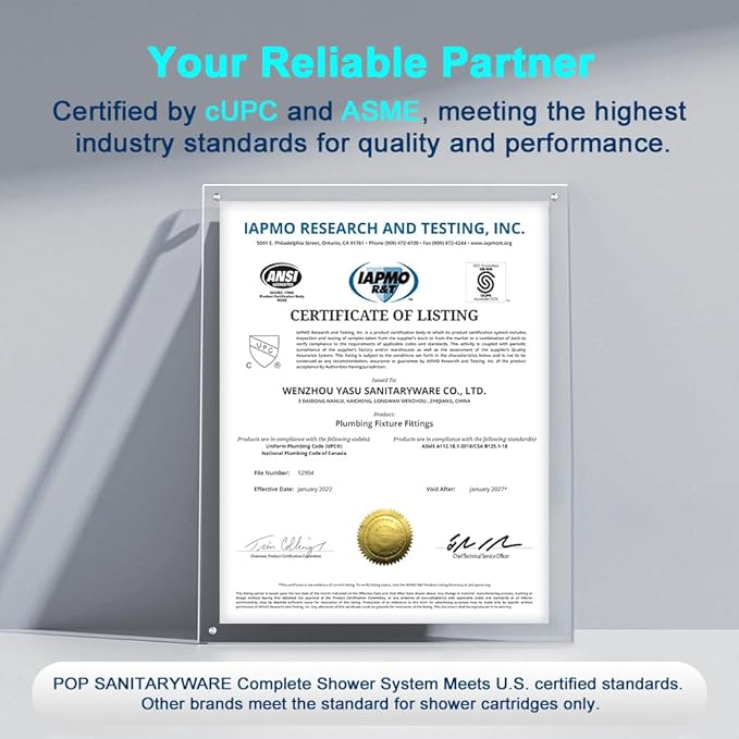 POP SANITARYWARE Shower Faucet Set Brushed Gold Bathroom Rainfall 8 Inch Shower Head System, Single Handle Shower Trim Kit with Rough-in Valve