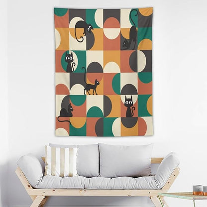 ICMOLYYENLO Boho Medieval Cat Tapestry, Abstract Atomic Starburst Geometric Aesthetic Art Wall Hanging For Bedroom Living Room Dormitory 30x40 Inches