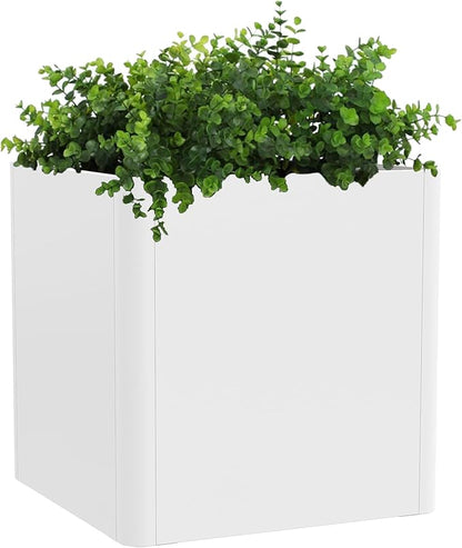 White Steel Square Planter 24" L x 24" W x 25" H,Cube Heavy Duty Flower Pot for Outdoor Plants with Drainage Holes,Metal Planter Box for Indoor and Outdoor All-Weather Use