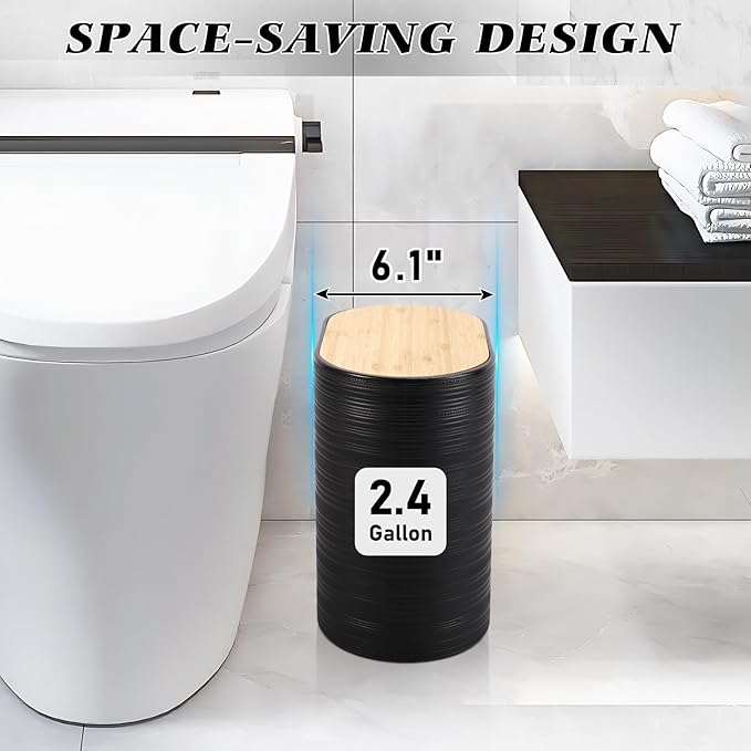 Black Bathroom Set, Black Bathroom Accessories Set with Trash Can, 2PCS Soap Dispensers, Soap Dish, Toothbrush Holder, Toothbrush Cup,Toilet Brush, Tray and Qtip Holders for Bathroom Decor