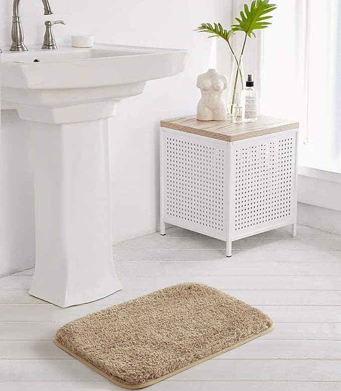 Suchtale Non Slip Bath Mat - Soft Microfiber Shaggy (16 x 24, Sand) Absorbent Machine Washable Thick Plush Mat